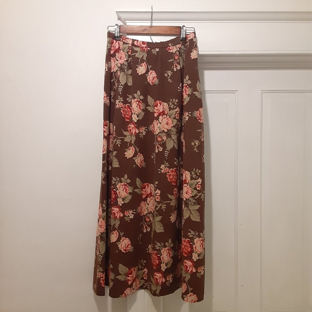 Chadwicks Floral Skirt, Brown with Roses
